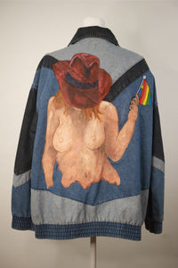 'Yeehaw' Hand-Painted Color Blocked Denim Jacket