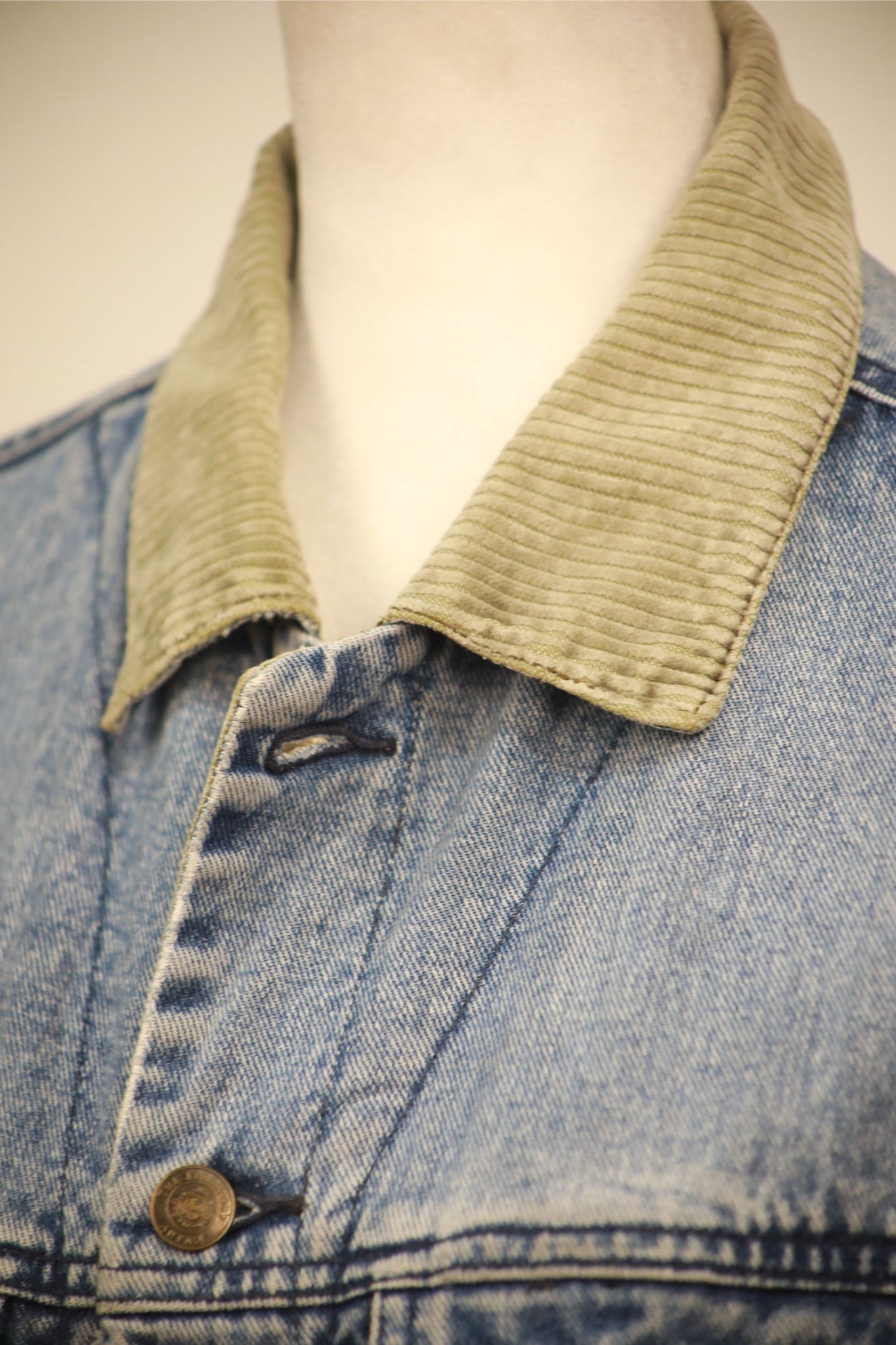 'Rosemary' Hand Stitched Denim Jacket with Corduroy Collar
