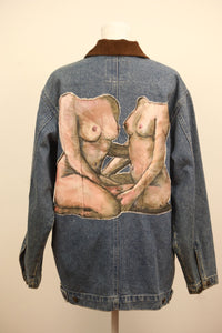 'Lovers' Hand Stitched Denim Jacket with Corduroy  and Leather Details