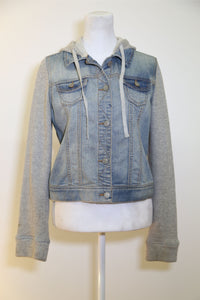 'Jenna' Stitched Denim & Cotton Hoodie Jacket
